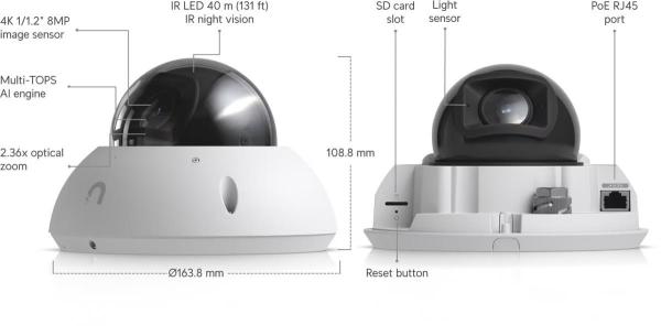 UBNT G6 Pro Dome - 8MP IP Kamera,  Bílá5