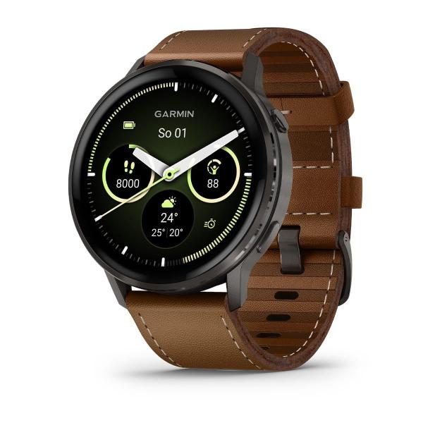 Garmin Venu 4 (45 mm) Slate /  Černý silikonový řemínek a Hnědý kožený řemínek,  EU