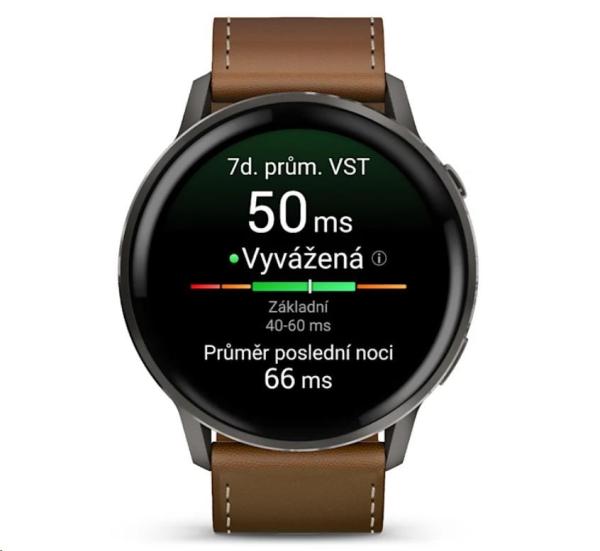 Garmin Venu 4 (45 mm) Slate /  Černý silikonový řemínek a Hnědý kožený řemínek,  EU1