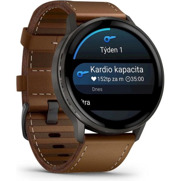 Garmin Venu 4 (45 mm) Slate /  Černý silikonový řemínek a Hnědý kožený řemínek,  EU2