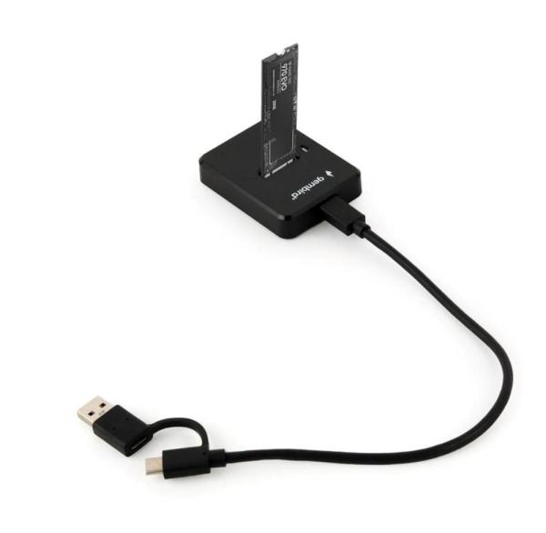 GEMBIRD dokovací stanice pro stolní počítače DD-U3M2,  USB-C,  M.2 SATA,  NVMe SSD,  černá