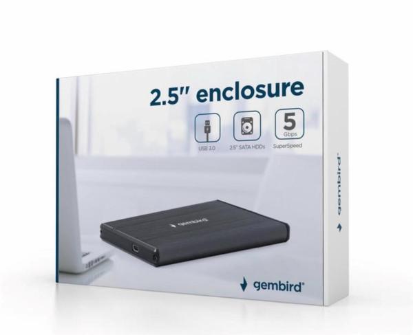 GEMBIRD externí box pro 2.5" zařízení,  USB 3.0,  broušený hliník,  černá1