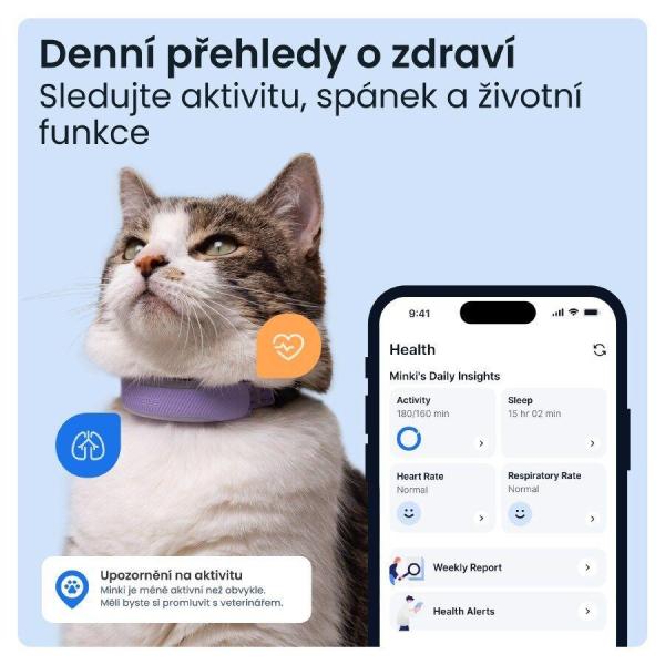 Tractive CAT 6 Mini – chytrý GPS lokátor pro kočky a monitor zdraví s integrovaným obojkem - levandulový5