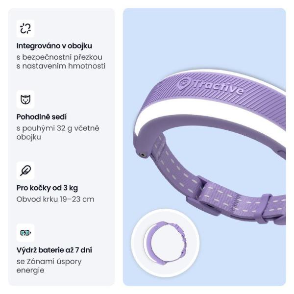 Tractive CAT 6 Mini – chytrý GPS lokátor pro kočky a monitor zdraví s integrovaným obojkem - levandulový6
