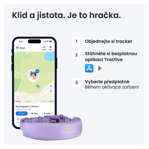 Tractive CAT 6 Mini – chytrý GPS lokátor pro kočky a monitor zdraví s integrovaným obojkem - levandulový8