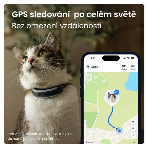 Tractive CAT 6 Mini – chytrý GPS lokátor pro kočky a monitor zdraví s integrovaným obojkem - černý4