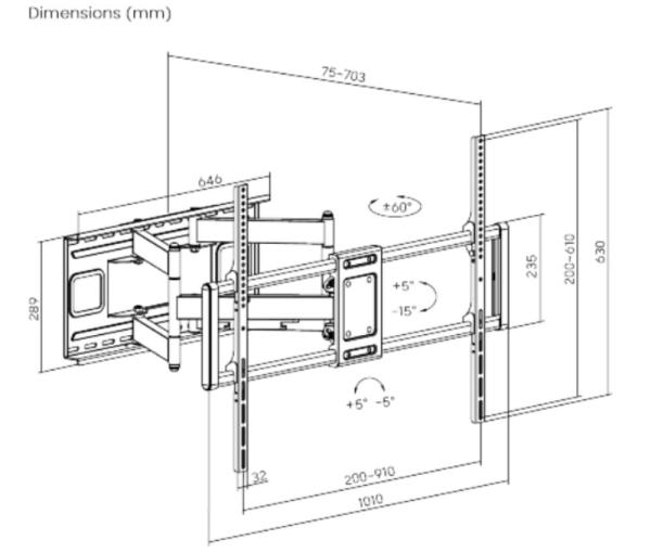 GEMBIRD Držák TV WM-120ST-01,  60"-120" (120kg),  plně pohyblivý2