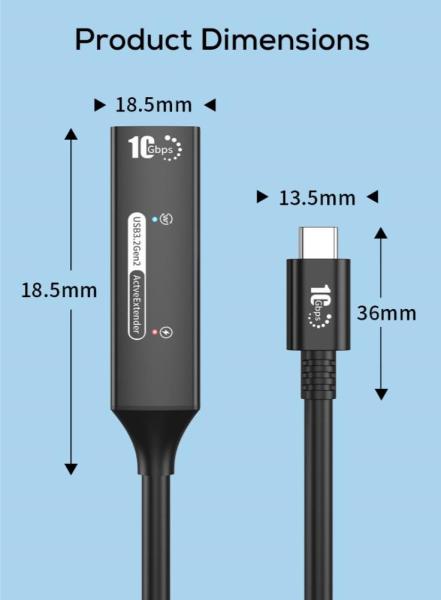PremiumCord USB-C 3.2 Gen 2 repeater a prodlužovací kabel Male-Female,  10Gbps Aluminium 10m15