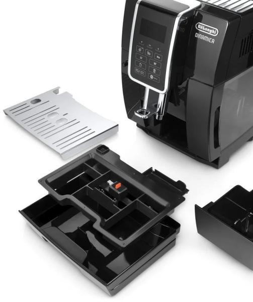 DeLonghi Dinamica ECAM 350.55.B automatický kávovar,  15 bar,  vestavěný mlýnek,  mléčný systém,  zásobník na mletou kávu5