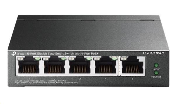 TP-Link Easy Smart switch TL-SG105PE (5xGbE,  4xPoE+,  65W,  fanless)2