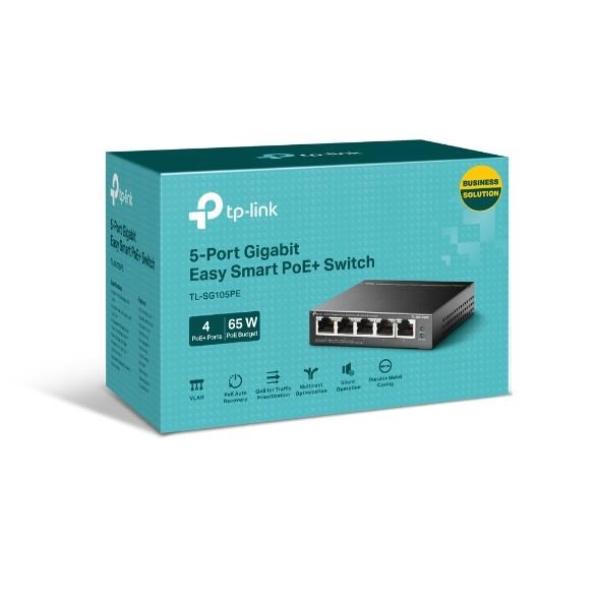 TP-Link Easy Smart switch TL-SG105PE (5xGbE,  4xPoE+,  65W,  fanless)1