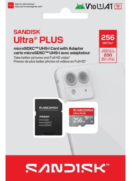 Sandisk Ultra PLUS micro SDXC karta 256GB UHS-I,  V10,  U1,  C10,  (200MB/ s)4
