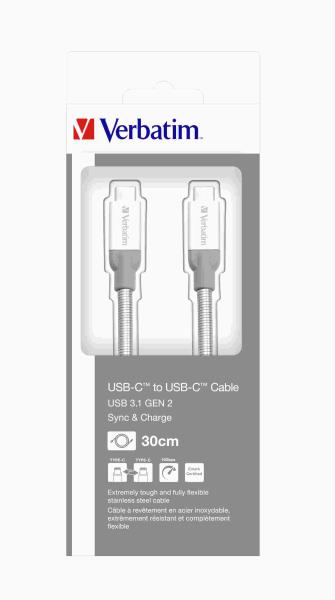 VERBATIM 48867 kabel USB-C to USB-C Sync & Charge Cable USB 3.1 GEN 2 30cm Silver _O2 polep4