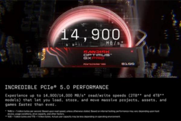 SANDISK SSD OPTIMUS GX PRO 8100 NVMe 1TB PCIe,  Gen4,  (R:14900,  W:11000MB/ s),  bez chladiče6