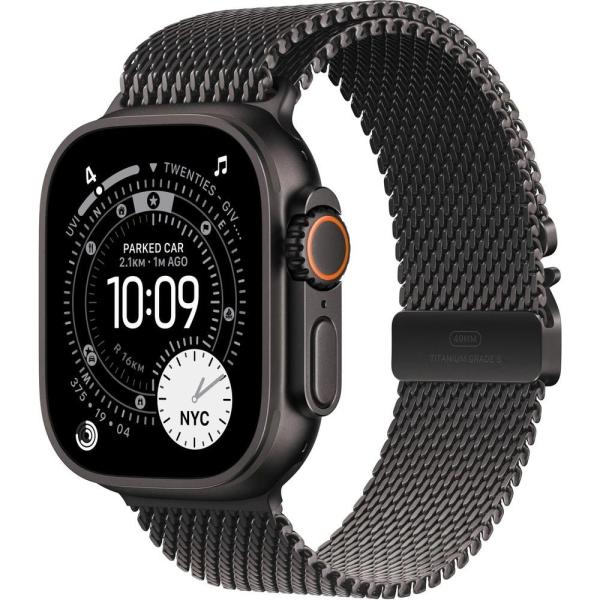 Apple Watch Ultra 3 GPS + Cellular 49mm Black Titanium Case with Black Titanium Milanese Loop - Large