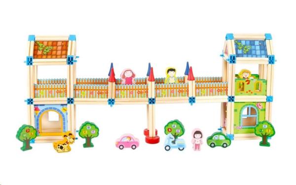 2Kids Toys Dřevěná stavebnice Zámek barevný1