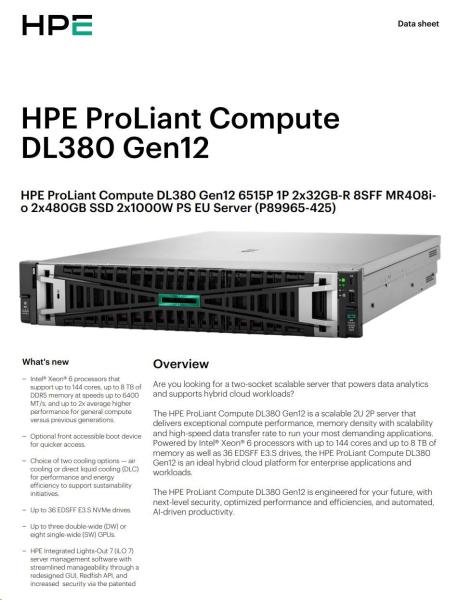 HPE PL DL380g12 6520P (2.4/ 24C) 2x32G (p69727) MR416i-o 8SFF 2x1000W 2p10G PFans NBD333 Smart Choice9