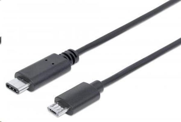 MANHATTAN USB kábel 2.0 C,  C samec /  Micro-B samec,  čierna