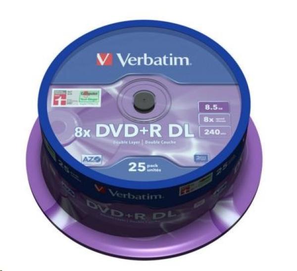 VERBATIM DVD+R(25-balenie) Dvojvrstvové/ 8x/ 8.5 GB/ vreteno