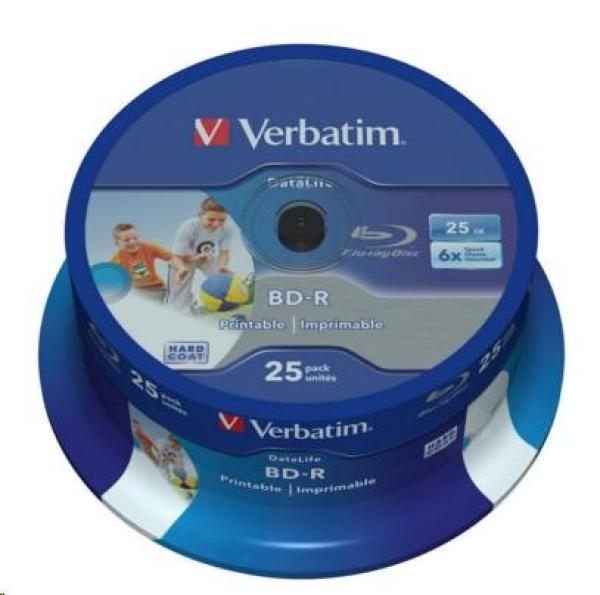 VERBATIM BD-R SL Datalife (25-pack)Blu-Ray/ Spindle/ 6x/ 25GB Wide Printable