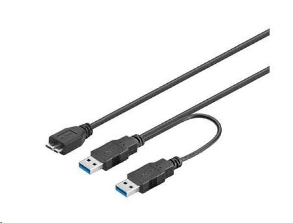 Kábel USB PREMIUMCORD 3.0 2xA - micro (M/ F) 30cm DUAL (prídavné napájanie)