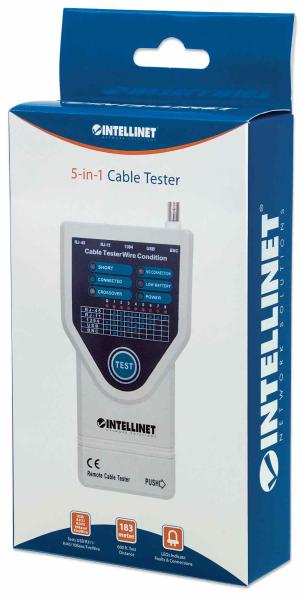 Intellinet Tester káblov,  5 v 1,  RJ45,  RJ11,  USB,  Firewire,  BNC4