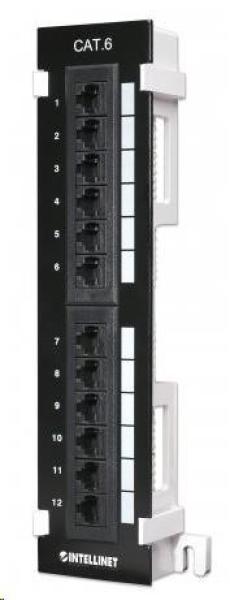 Intellinet Patch panel,  nástenný,  Cat6,  12-portový,  UTP,  1U,  čierny