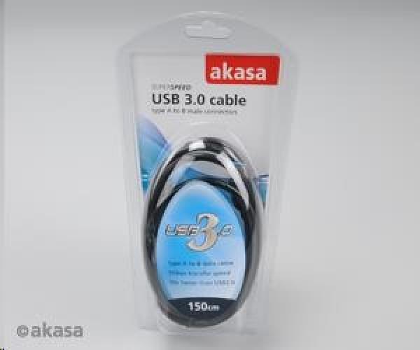 AKASA USB kábel,  samec A na samec B USB 3.0,  150 cm,  čierna2