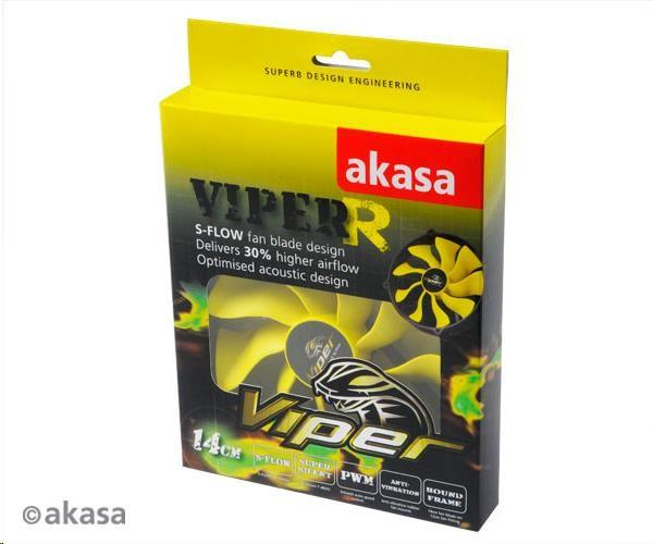 Ventilátor AKASA Viper,  140 x 25 mm,  PWM regulácia,  extra výkonný a tichý,  kruhový dizajn,  HDB ložisko2