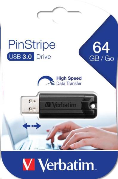 VERBATIM Flash Disk 64GB PinStripe USB 3.0,  čierna0