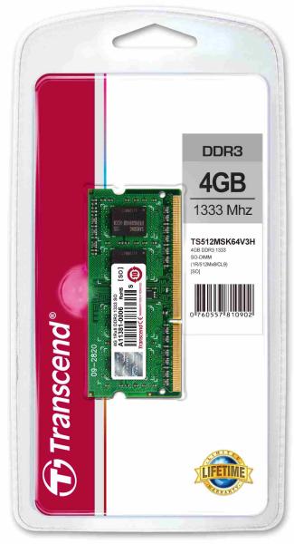 SODIMM DDR3 4GB 1333MHz TRANSCEND 1Rx8 CL91