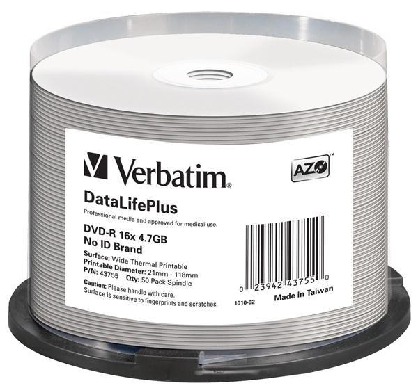 VERBATIM DVD-R(50-balenie)/ vreteno/ 16X/ 4.7 GB/ DataLife Plus Wide Thermal Professional Bez ID značky