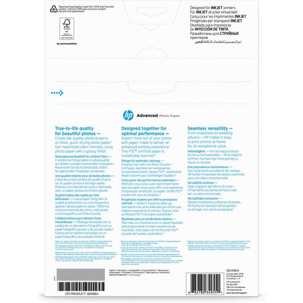 HP Advanced Glossy Photo Paper-25 sht/A4/210 x 297 mm, 250 g/m2, Q5456A1