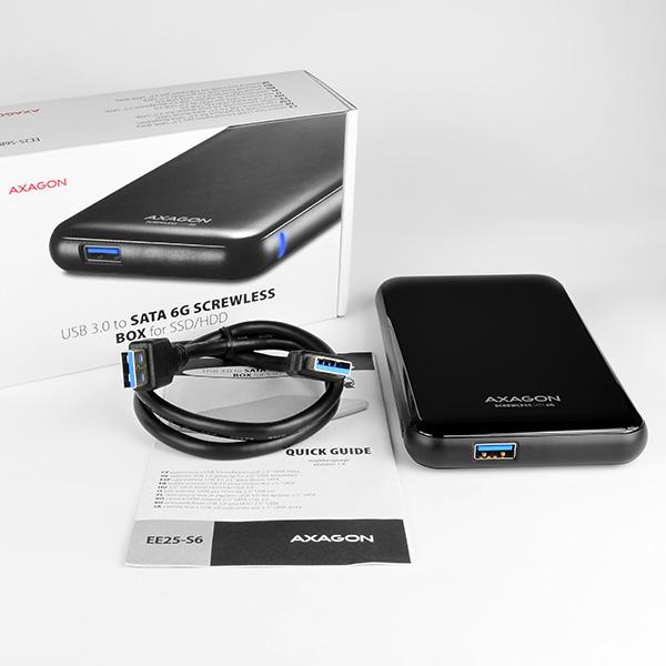 AXAGON EE25-S6B,  USB3.0 - SATA 6G,  2.5" externý box SCREWLESS,  čierny9