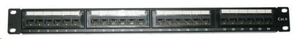 19" Patch panel XtendLan 24port, UTP, Cat6, 30µm, duální svorkovnice, černý