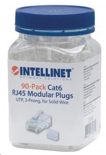 Intellinet konektor RJ45,  Cat6,  UTP,  15µ,  drôt,  90 ks v balení2