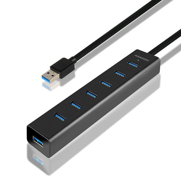 AXAGON HUE-SA7BP,  7x USB 3.0 ALU CHARGING hub,  vr. AC adaptéra,  kábel USB-A 40cm