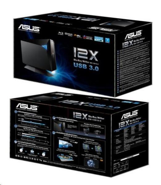 ASUS BLU-RAY Writer BW-12D1S-U,  externý,  čierny,  USB 3.0,  (Softvér)2