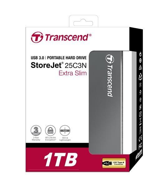 Externý pevný disk TRANSCEND 2, 5" USB 3.1 StoreJet 25C3N,  1 TB,  Ultra Slim2