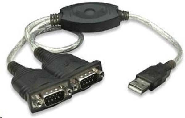MANHATTAN prevodník z USB na 2x sériový port (USB AM/ DB9M(2),  RS232)