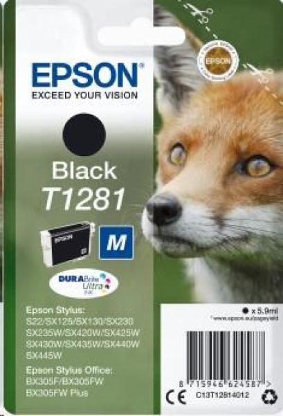 Atrament EPSON čierny Singlepack "Fox" Black T1281 DURABrite Ultra Ink (5, 9 ml)