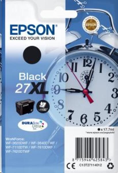 Čierny atrament EPSON Singlepack "Budík" Black 27XL DURABrite Ultra Ink