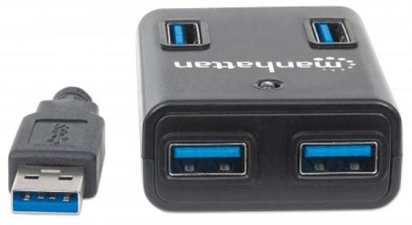 MANHATTAN USB 3.0 Rozbočovač,  4 porty,  napájanie zbernice3
