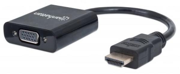 MANHATTAN prevodník HDMI na VGA (HDMI samec na VGA samica,  čierny,  blister)