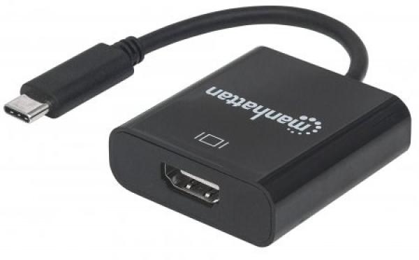 Prevodník MANHATTAN z USB 3.1 na HDMI (Type-C samec na HDMI samica,  čierna) PC /  Apple MacBook