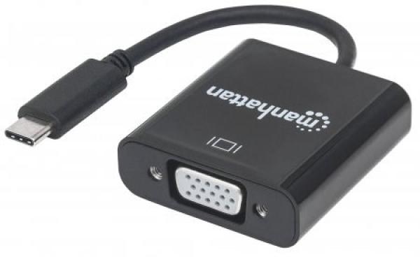 Prevodník MANHATTAN z USB-C 3.1 na VGA (Type-C samec na VGA samica,  čierna)