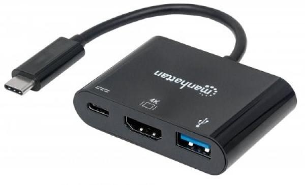Multifunkčný prevodník MANHATTAN z USB 3.1 samec typu C na HDMI,  USB 3.0 A a USB C Samice