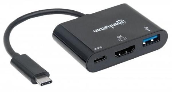 Multifunkčný prevodník MANHATTAN z USB 3.1 samec typu C na HDMI,  USB 3.0 A a USB C Samice1