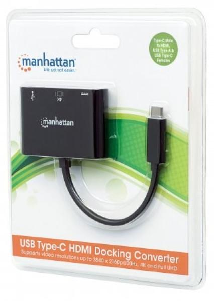 Multifunkčný prevodník MANHATTAN z USB 3.1 samec typu C na HDMI,  USB 3.0 A a USB C Samice4