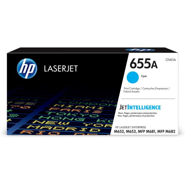 HP 655A Cyan Original LaserJet Toner Cartridge (CF451A) (10, 500 pages)2